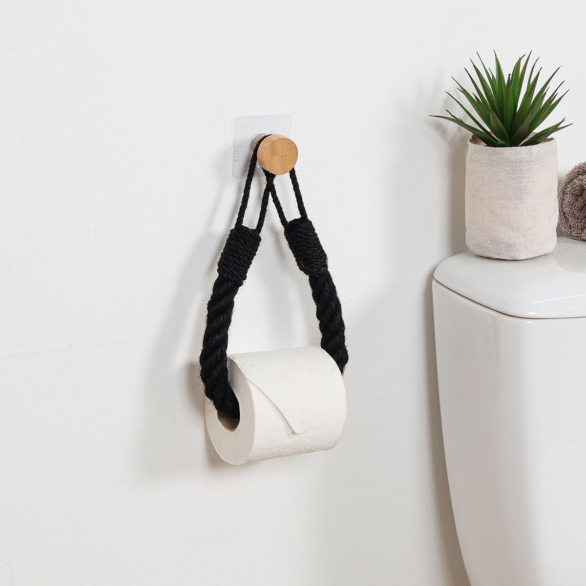 Toalheiro/Porta rolos preto em bambu