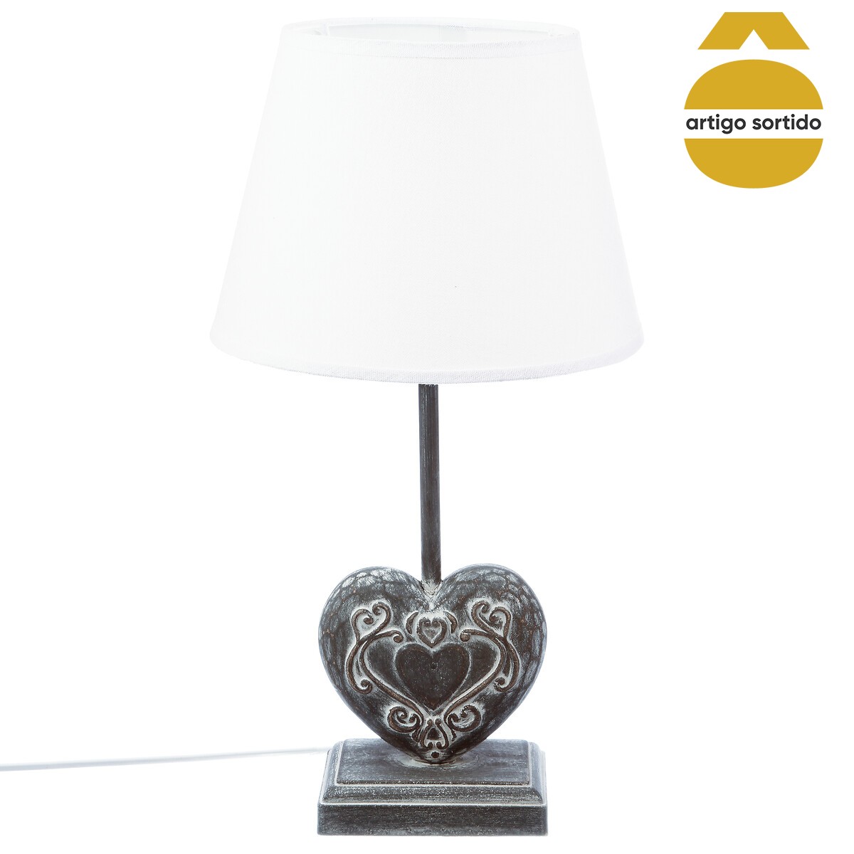 Candeeiro de mesa cora&ccedil;&atilde;o em madeira