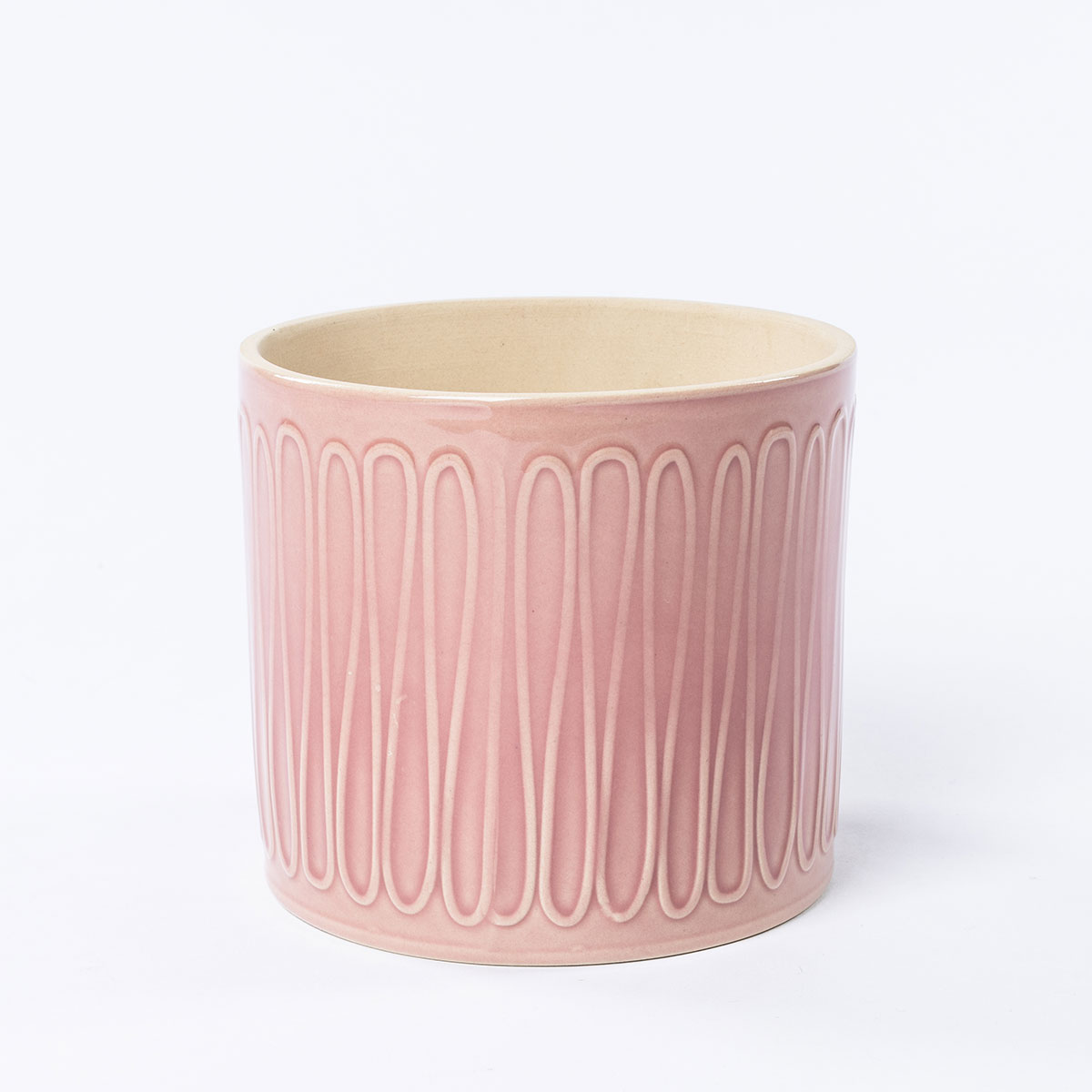 Vaso de cer&acirc;mica raiado rosa 14,5cm
