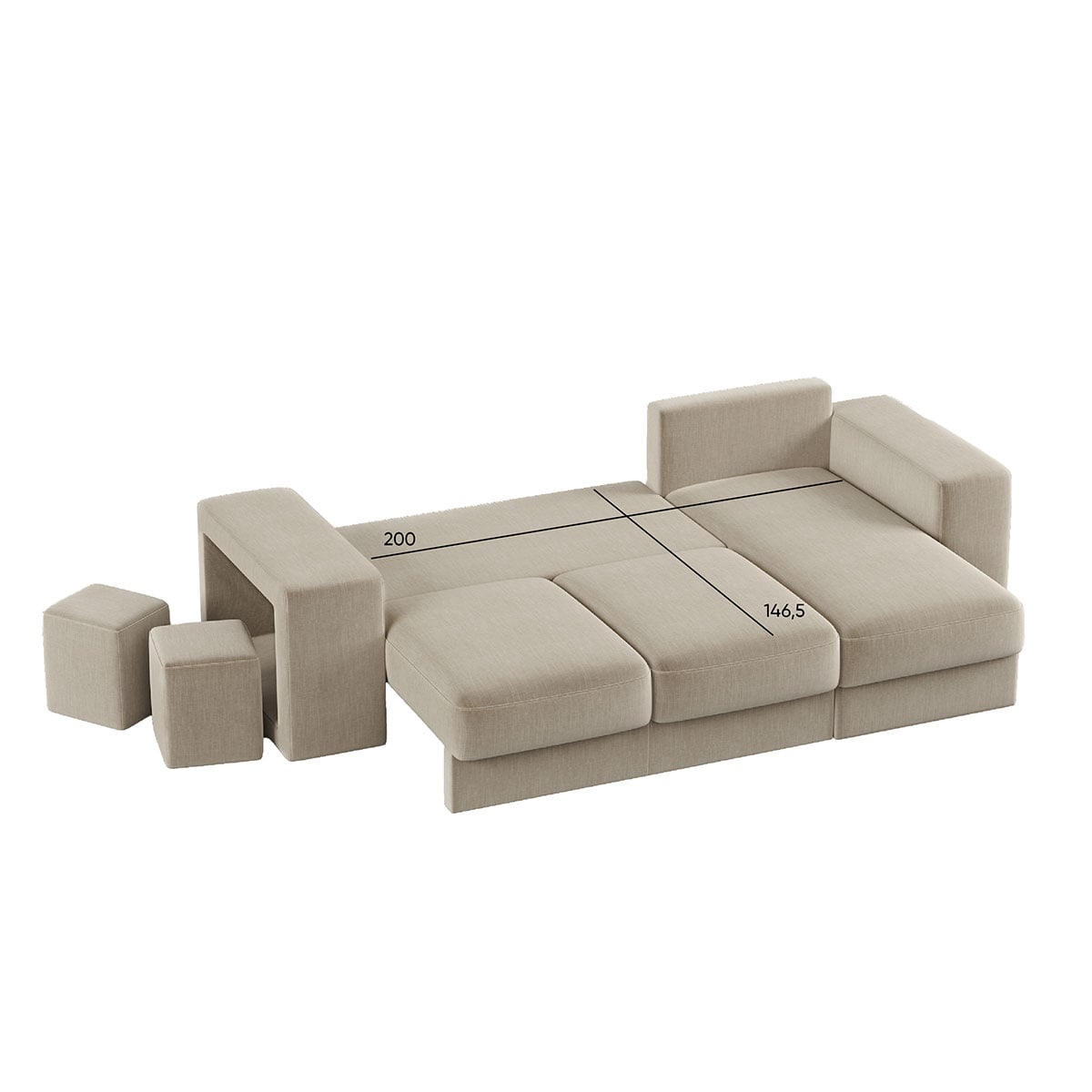 Sof&aacute; cama com chaise longue revers&iacute;vel TRENTO bege