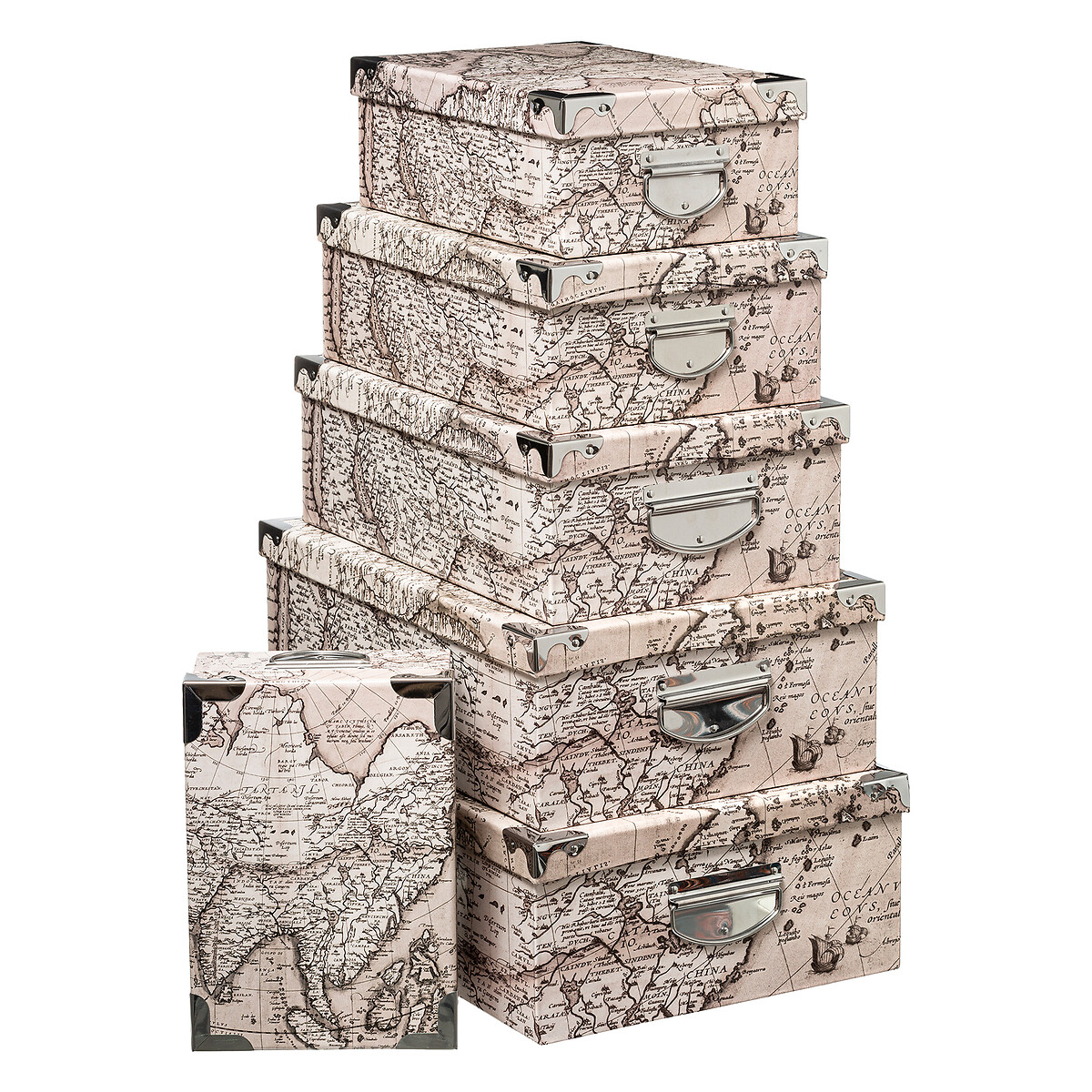 Conjunto de 6 caixas estampadas INDONESIA,  Conjunto de 6 caixas estampadas INDONESIA