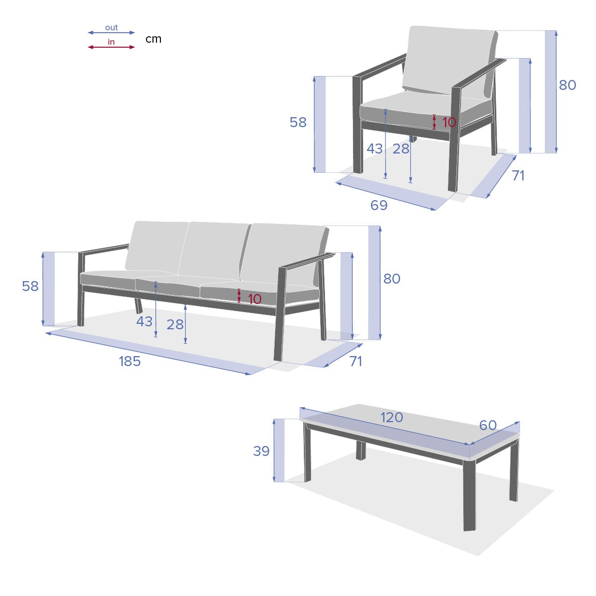 Conjunto de jardim PAVANE cinza graphite