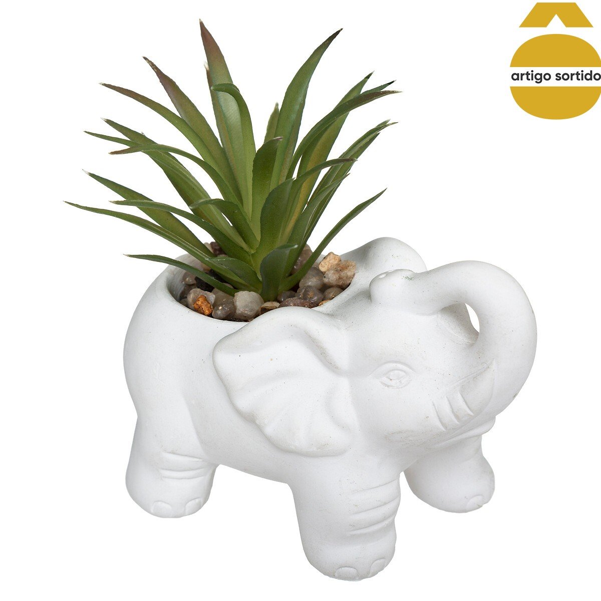 Vaso elefante com planta artificial 10cm