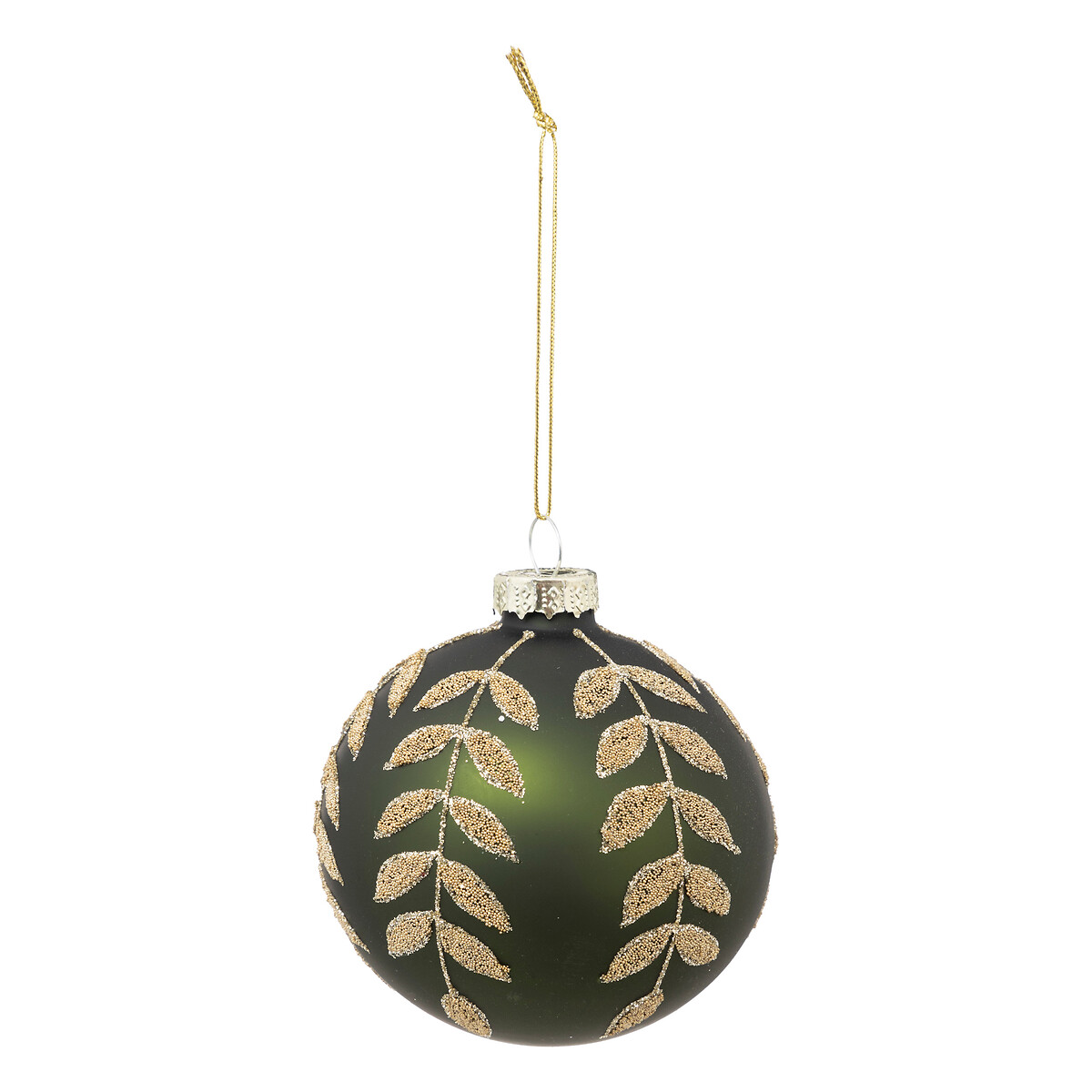 Pendurante bola verde DE vidro com folhas douradas 8cm