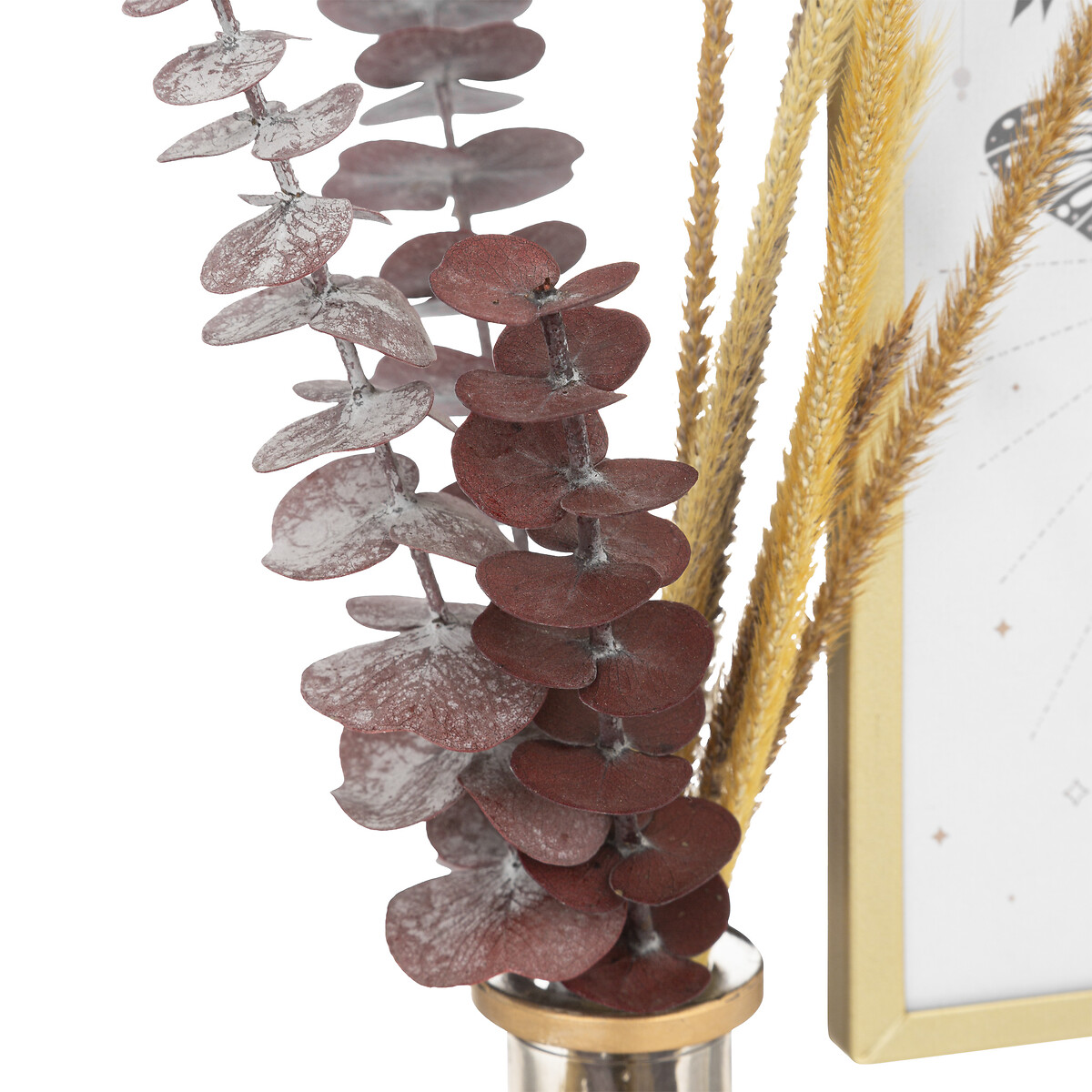 Moldura 10x15cm em metal com jarra com flor artificial