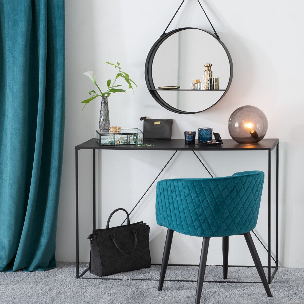 Cadeirão MARLO azul petróleo em veludo,  Cadeirão MARLO azul petróleo em veludo