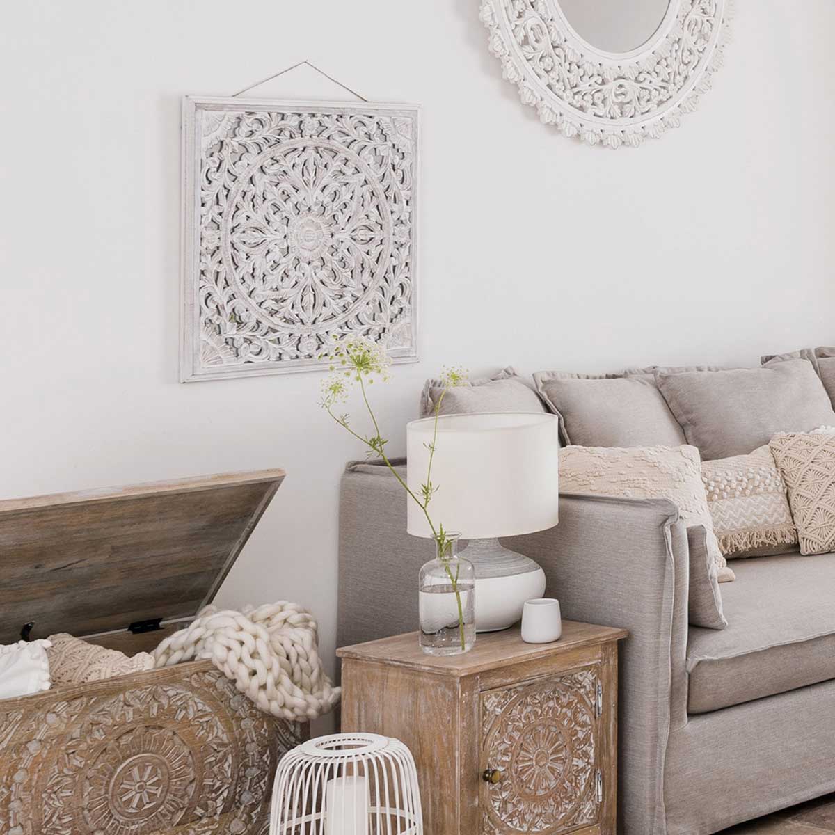 Painel decorativo FANNY branco em madeira 58x58cm
