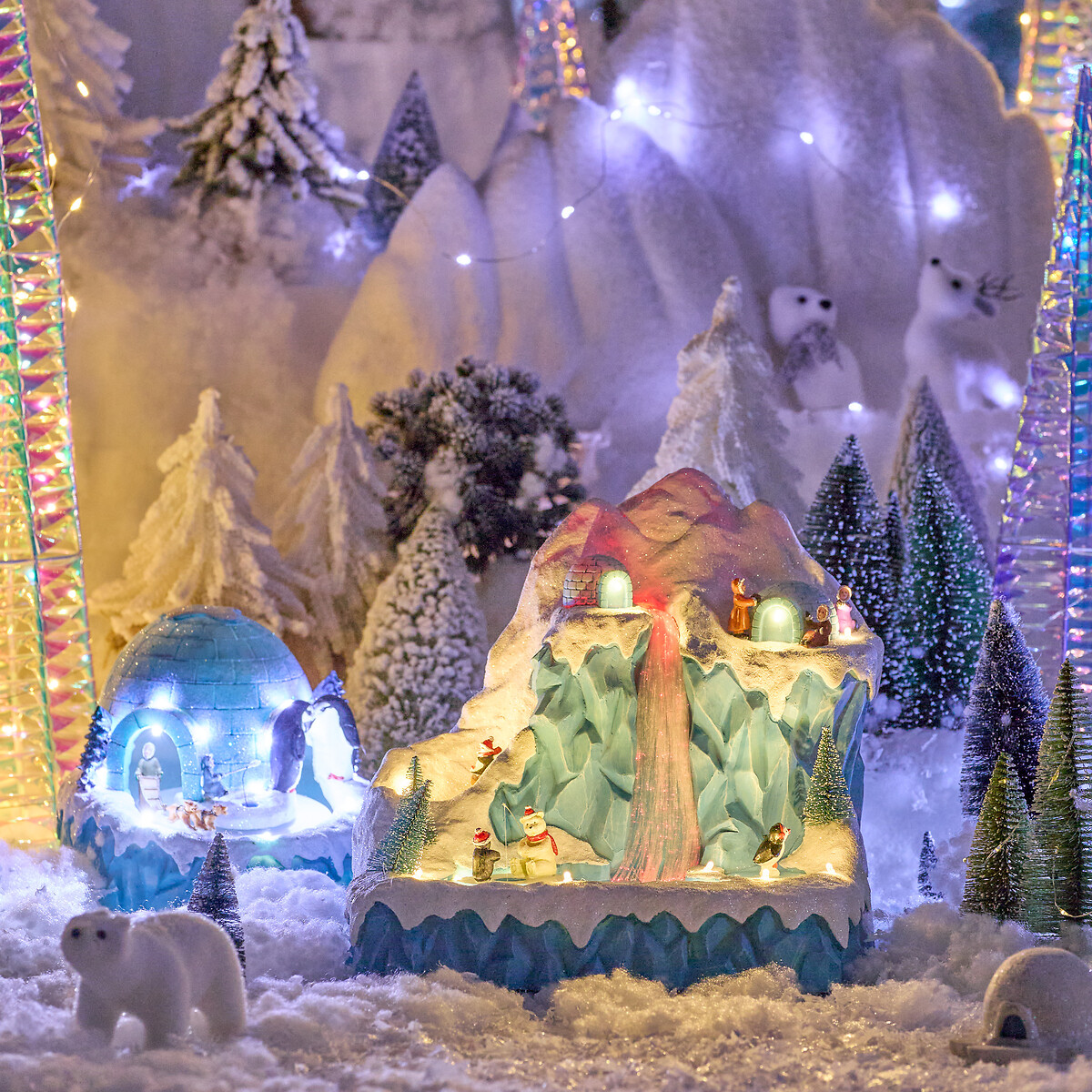 Aldeia com animais do gelo com luz - música - movimento 26,5x28,2cm