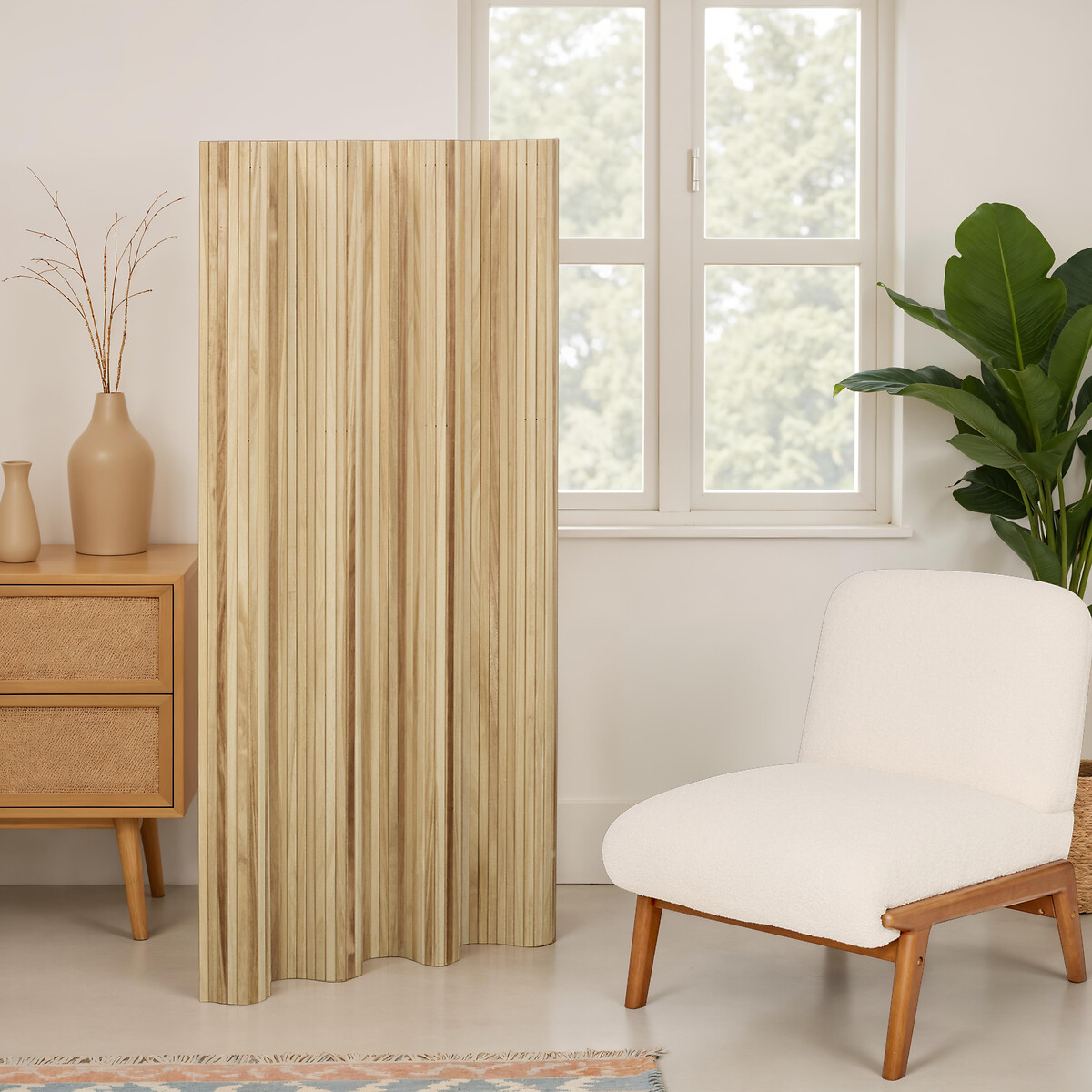 Biombo COLVA bege em madeira 120x170cm