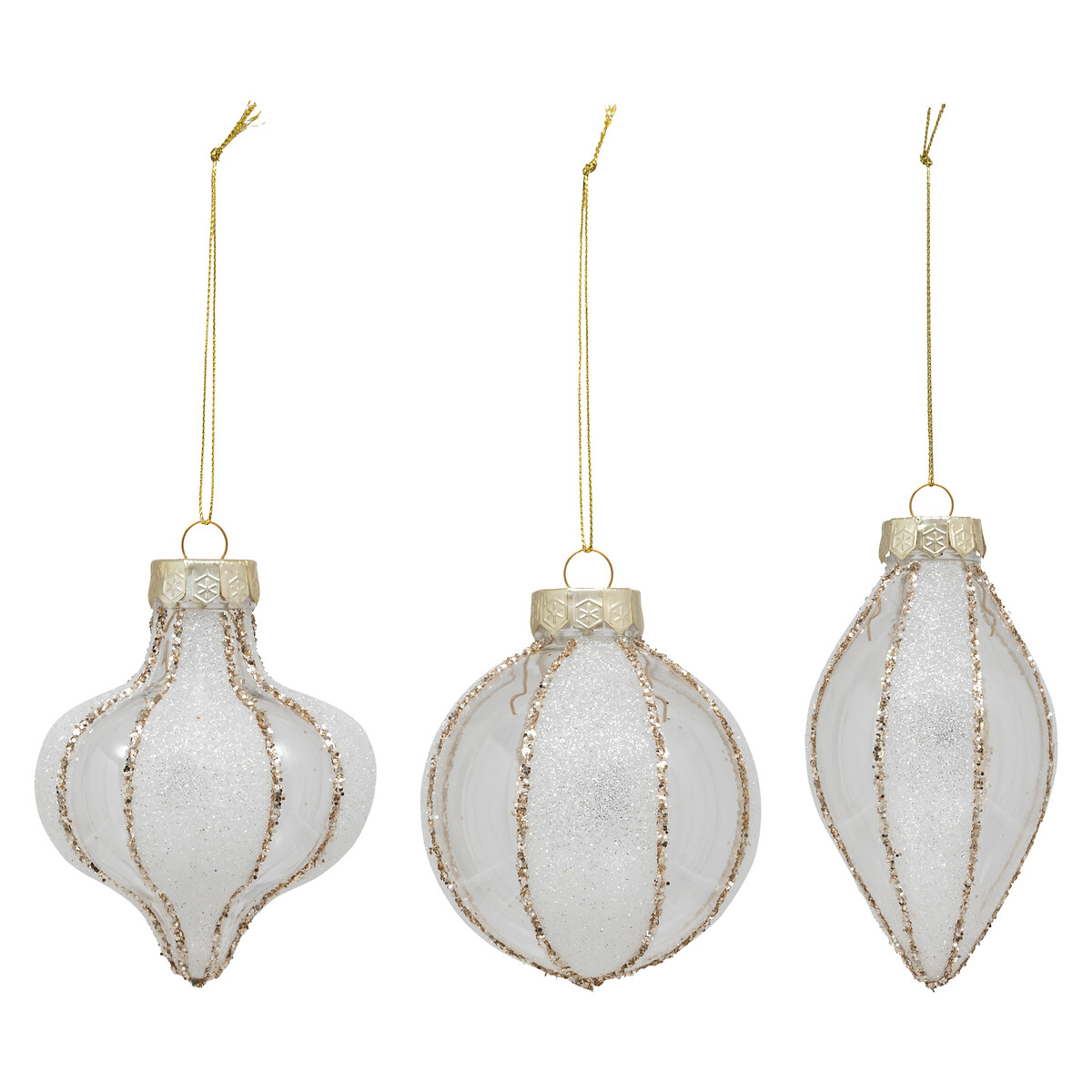 Conjunto de 3 pendurantes branco e dourado 24x8cm