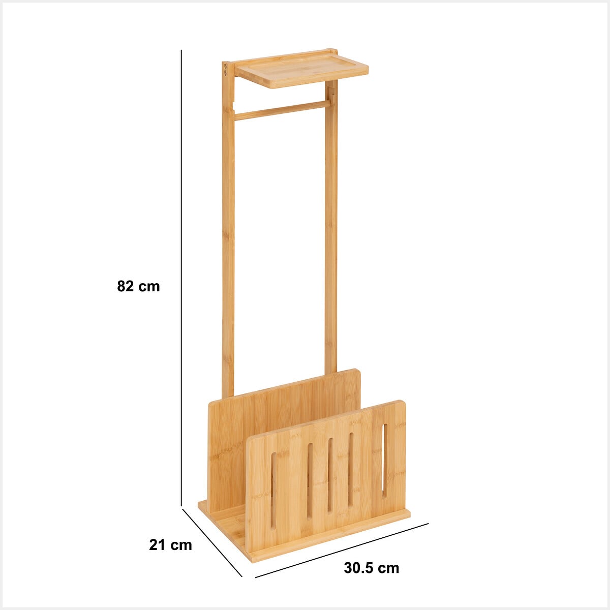 Suporte wc em bambu para papel higi&eacute;nico com reserva