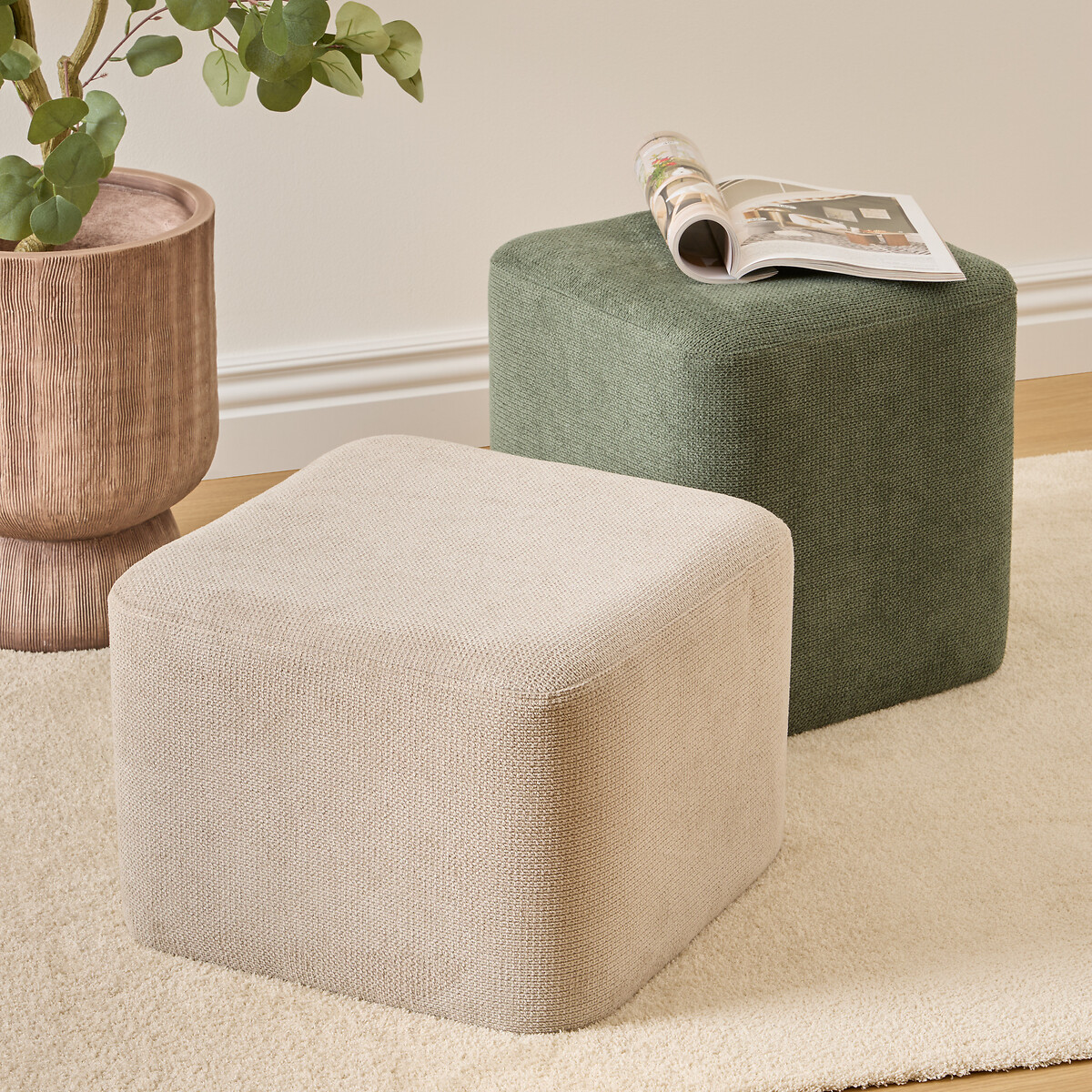 Pufe DOKI 2 em 1 cinza e verde 41x30x41cm