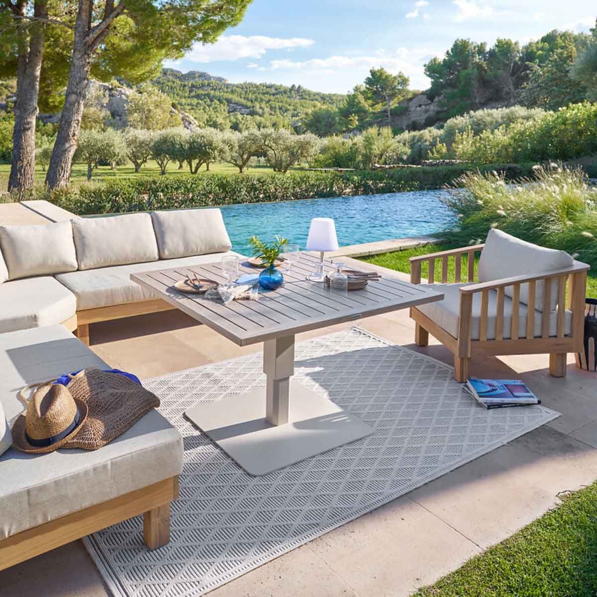 Mesa de centro SALIMIA elev&aacute;vel taupe