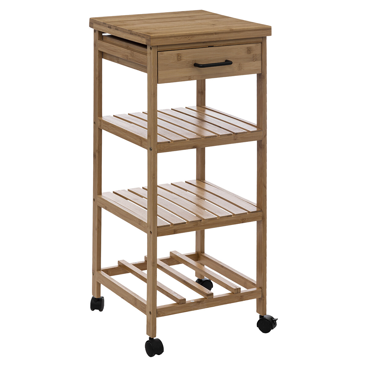 Trolley de cozinha em bambu com 3 prateleiras e gaveta