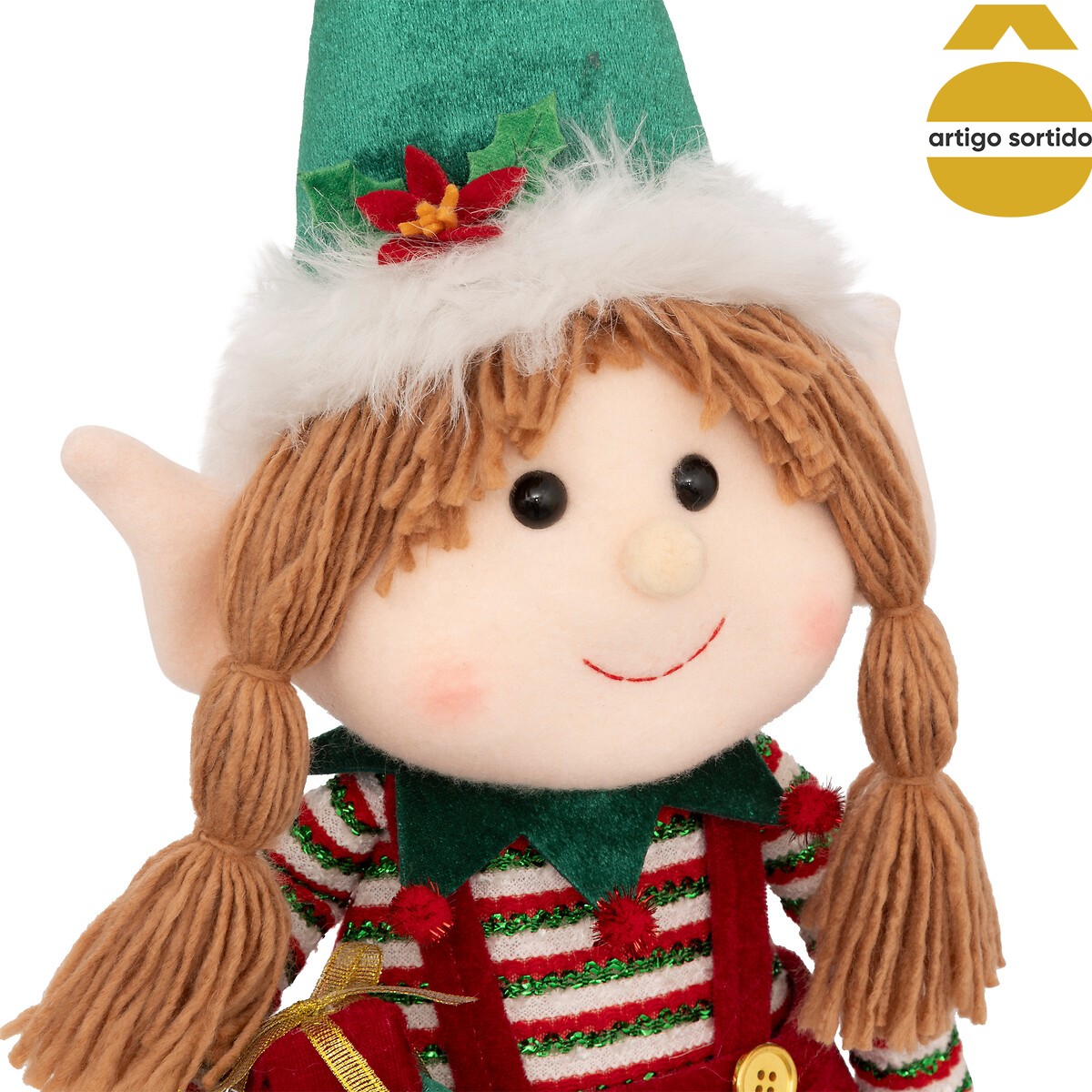 Figura elfo com coroa/presente 68,5cm,  Figura elfo com coroa/presente 68,5cm