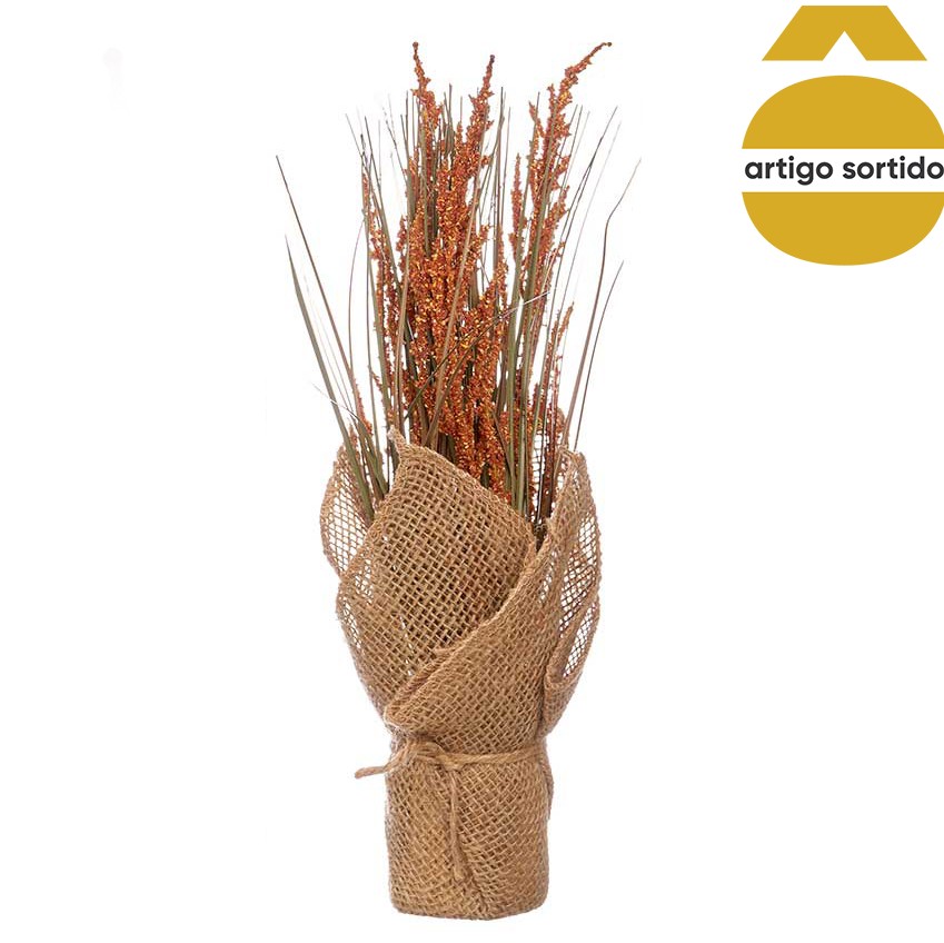 Vaso saco em ráfia com planta artificial