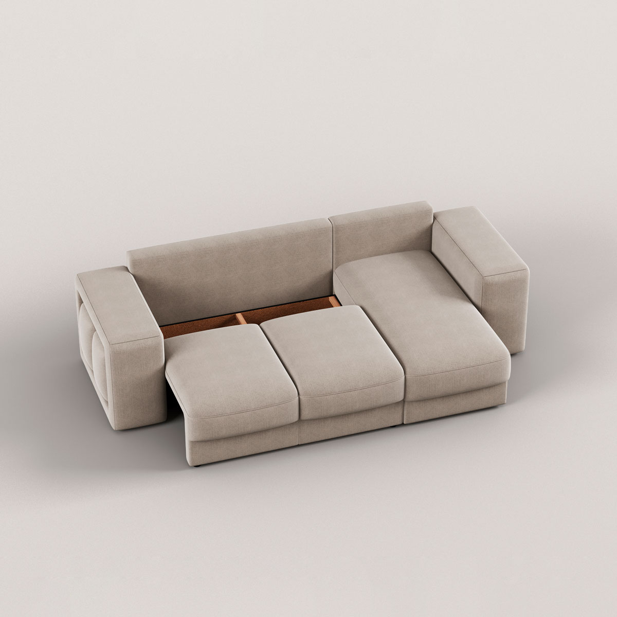 Sof&aacute; cama TRENTO taupe com chaise longue