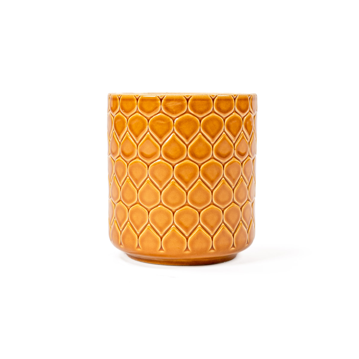 Vaso de cer&acirc;mica decora&ccedil;&atilde;o gotas ocre 15cm