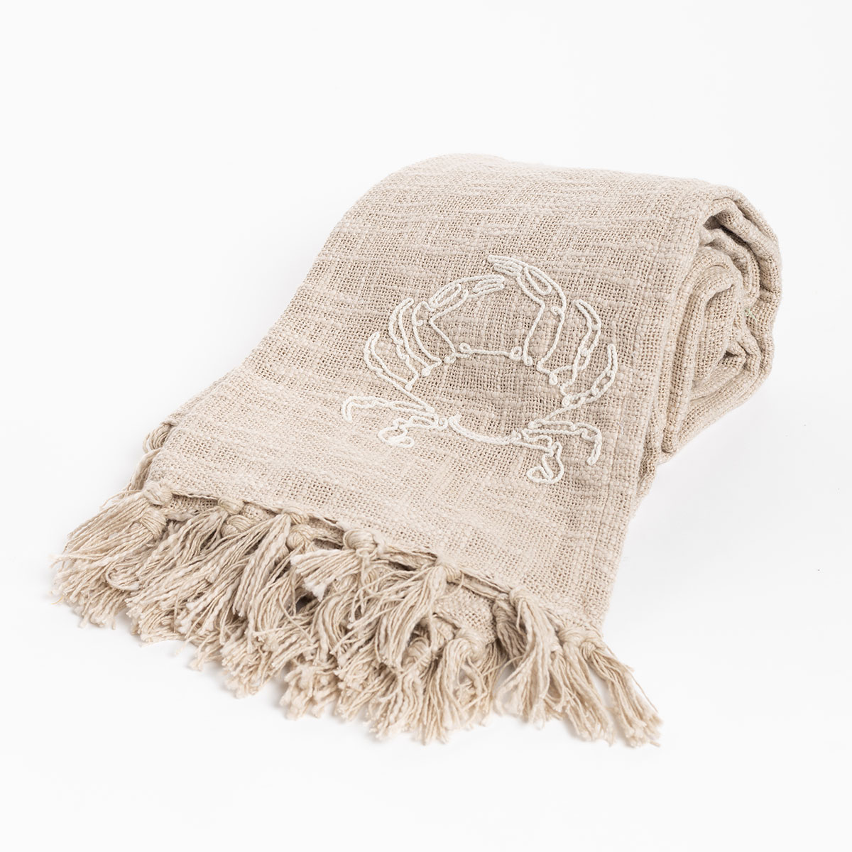 Manta caranguejo HARBOR natural com franjas 125x150cm