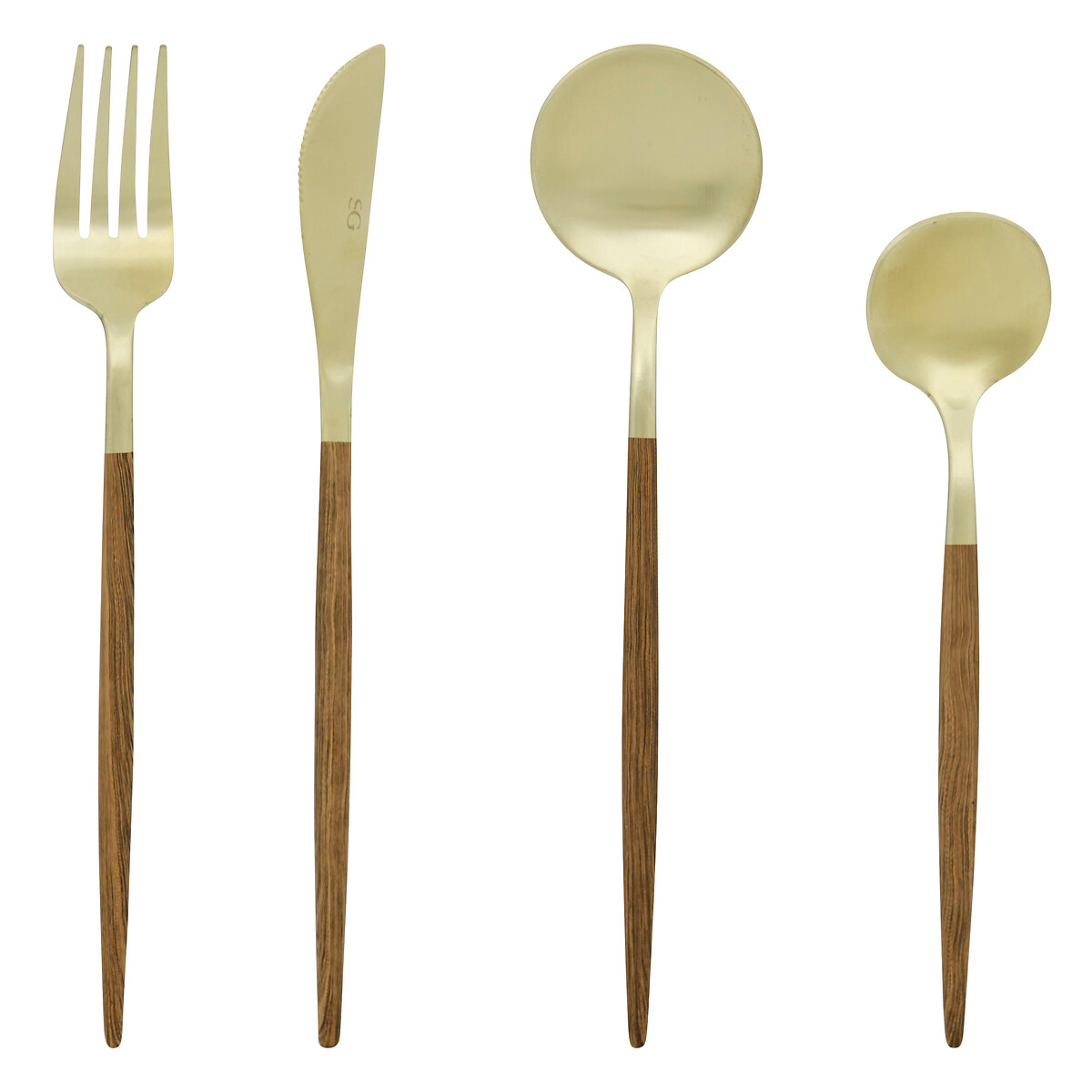 Faqueiro de 24 peças dourado e castanho,  Faqueiro de 24 peças dourado e castanho