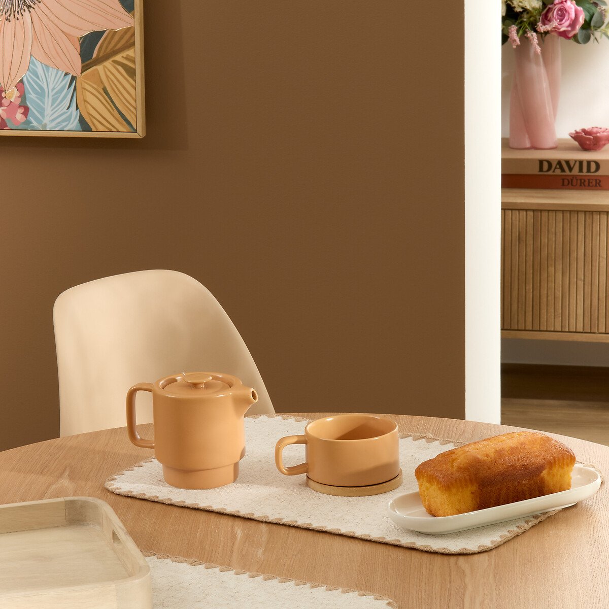 Bule com ch&aacute;vena em ceramica