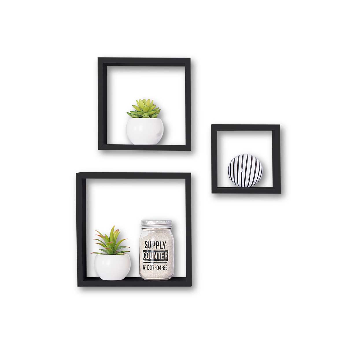 Conjunto de 3 estantes kit pretas 15/20/25cm,  Conjunto de 3 estantes kit pretas 15/20/25cm