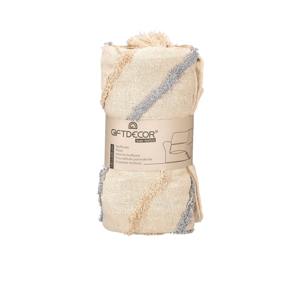 Manta riscas cinza 150x220cm