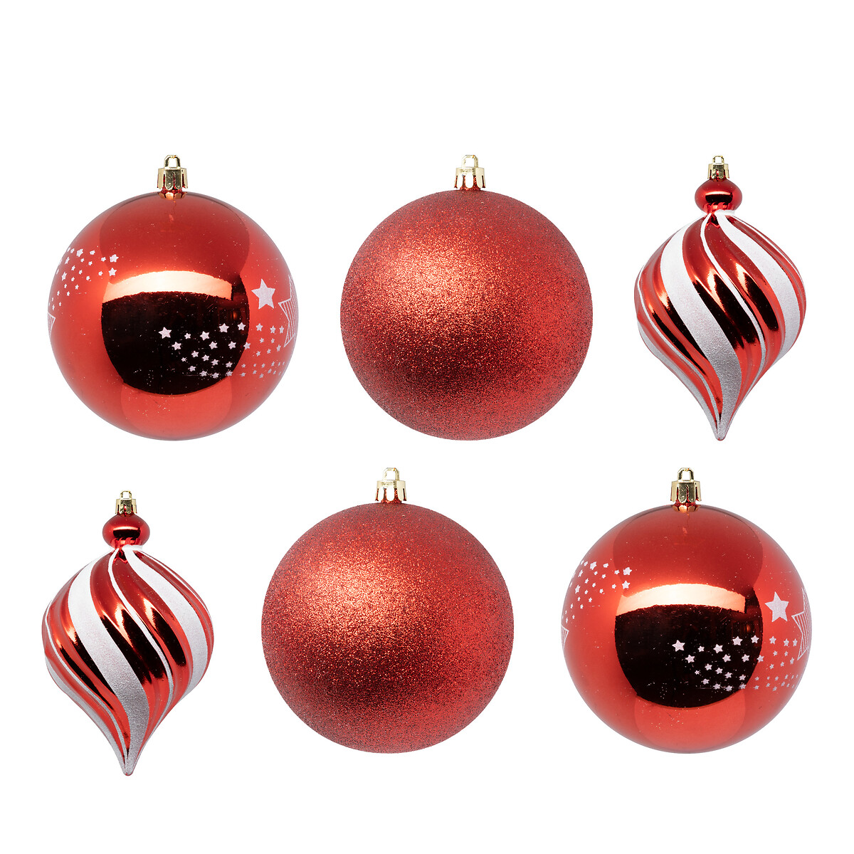 Conjunto de 6 bolas/gotas vermelho e branco 10cm