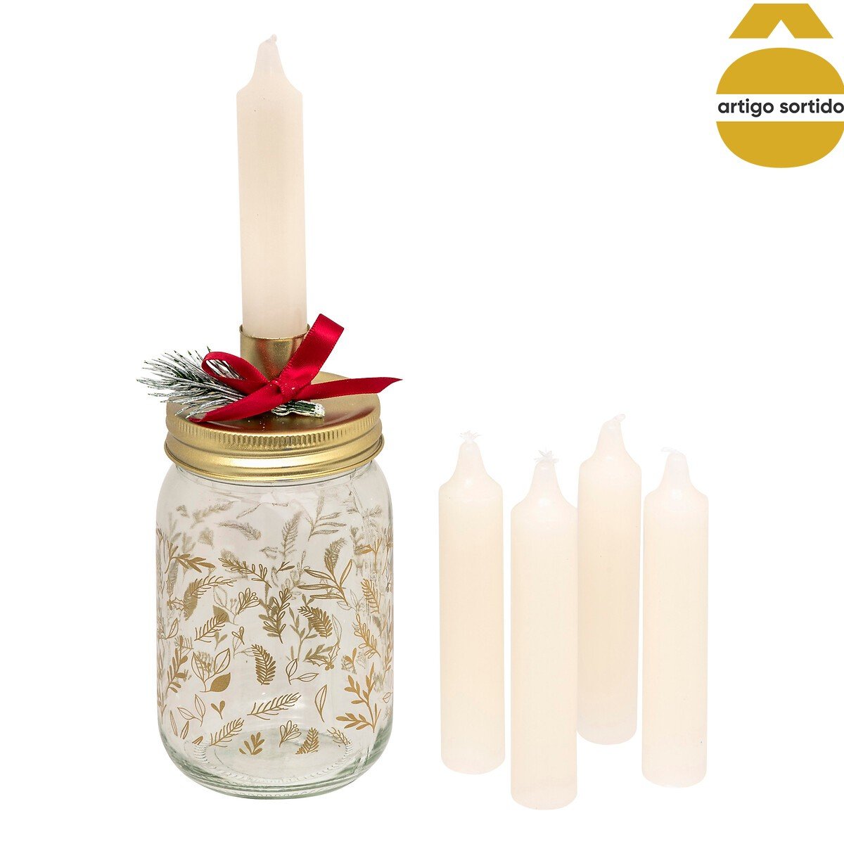 Frasco castiçal com conjunto de 5 velas