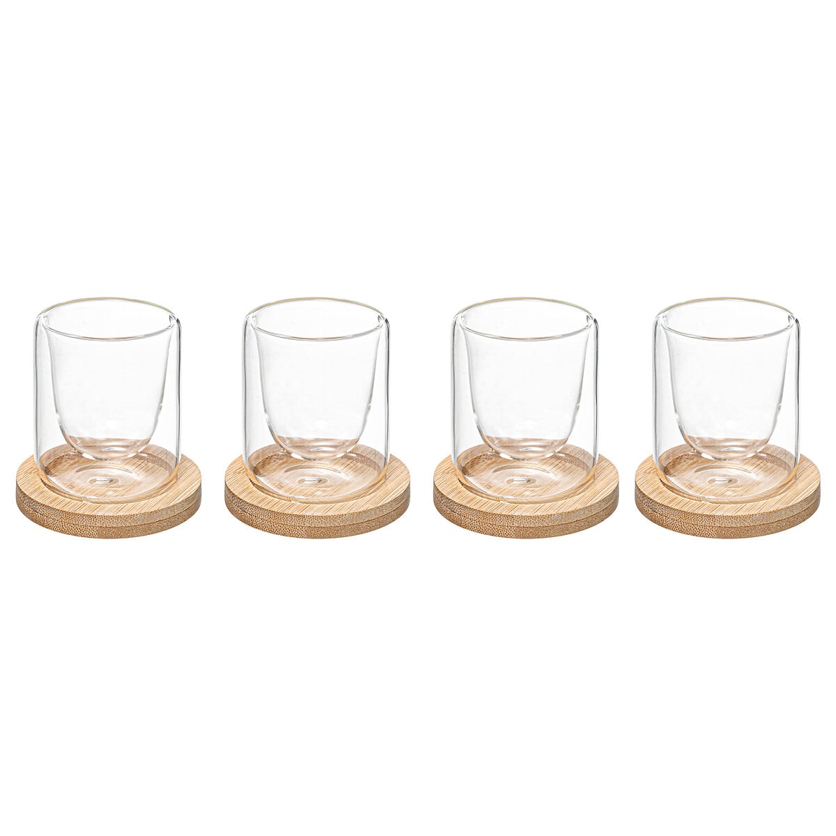Conjunto de 4 ch&aacute;venas de caf&eacute; com base de bambu