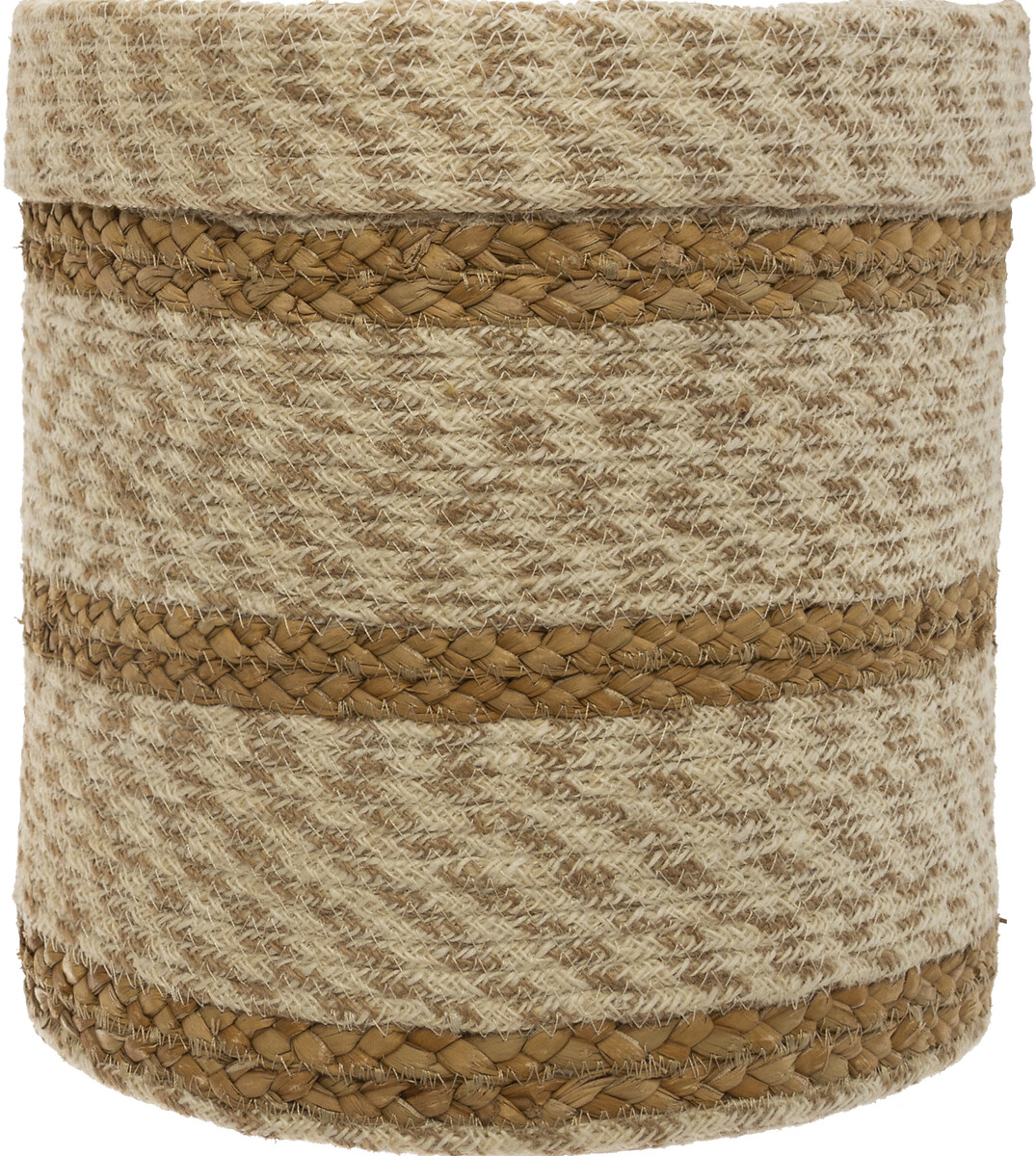 Cesto redondo com riscas em juta