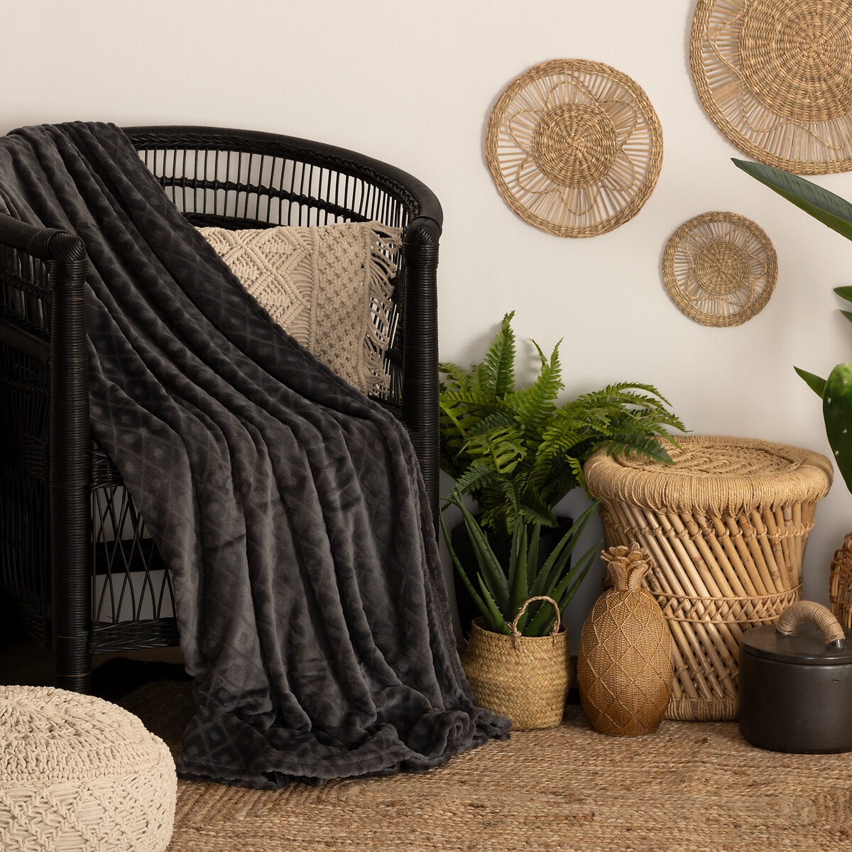 Manta losangos cinza 180x230cm