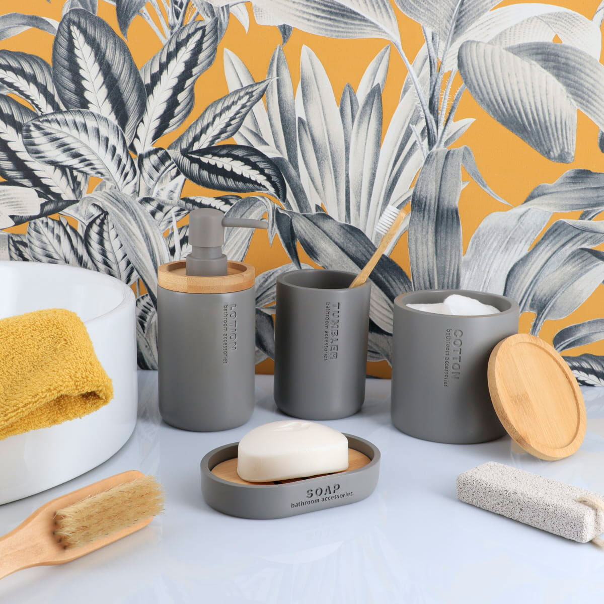 Caixa para algod&atilde;o redonda cinza