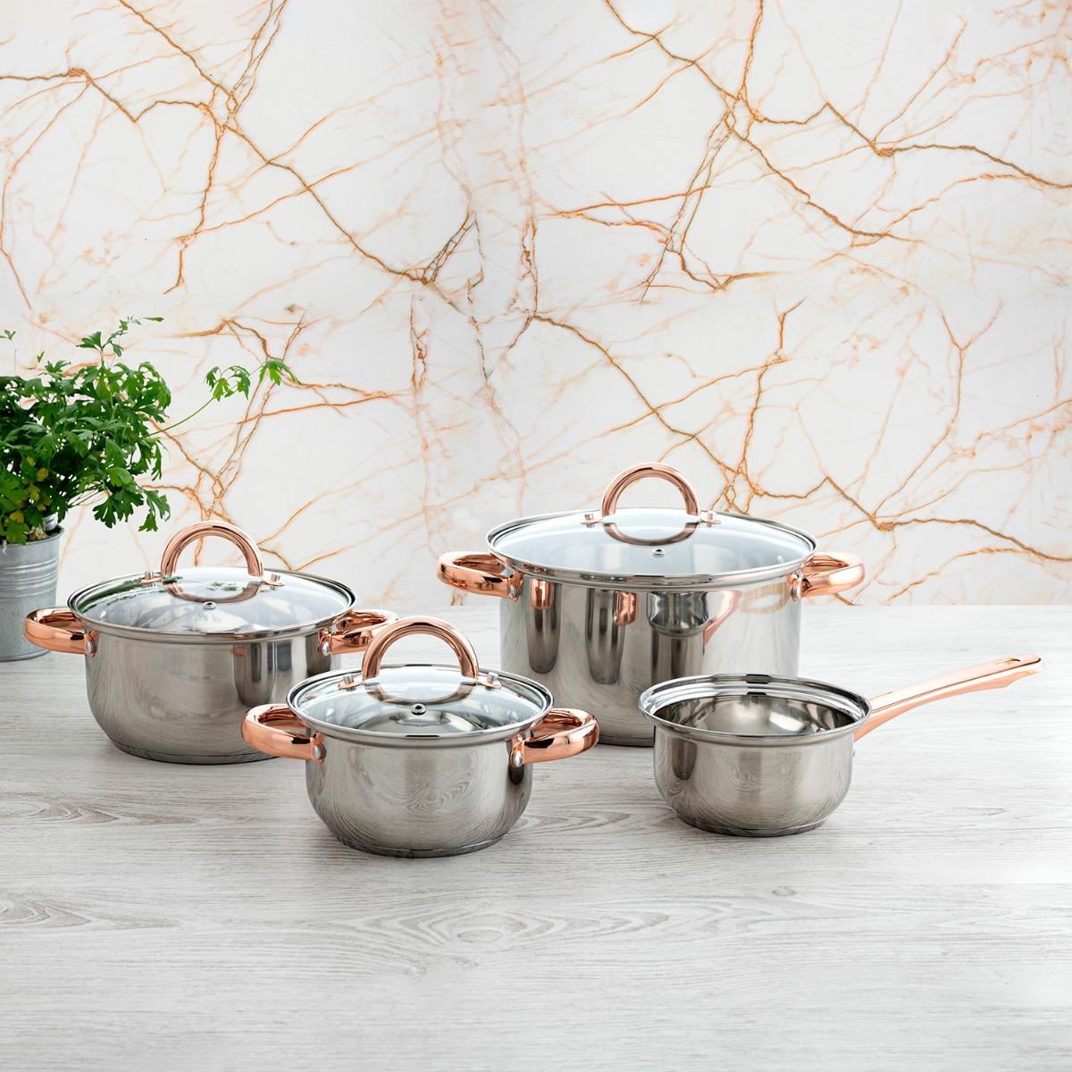 Trem cozinha 4 pe&ccedil;as inox pegas bronze