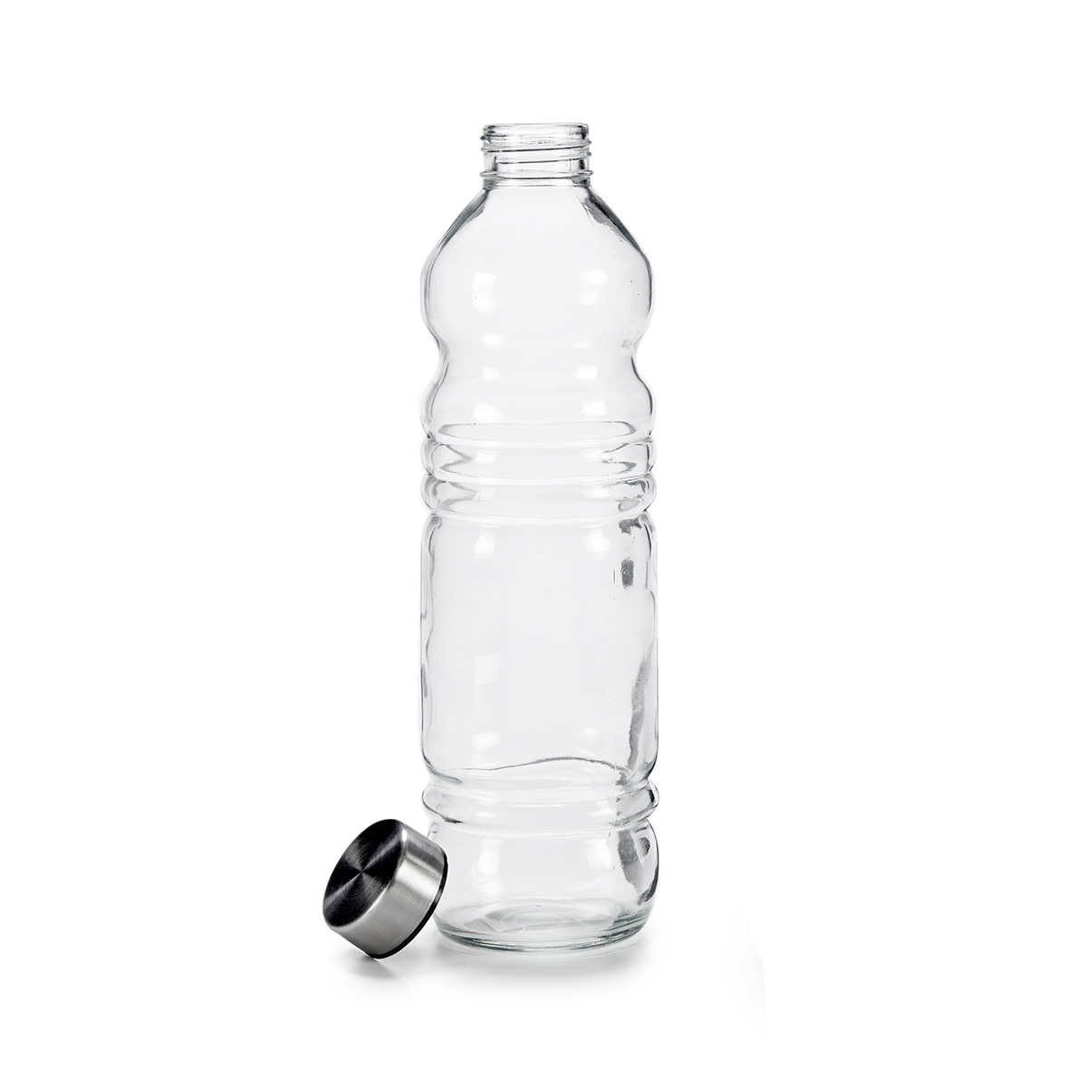 Garrafa de vidro com tampa em metal 1l