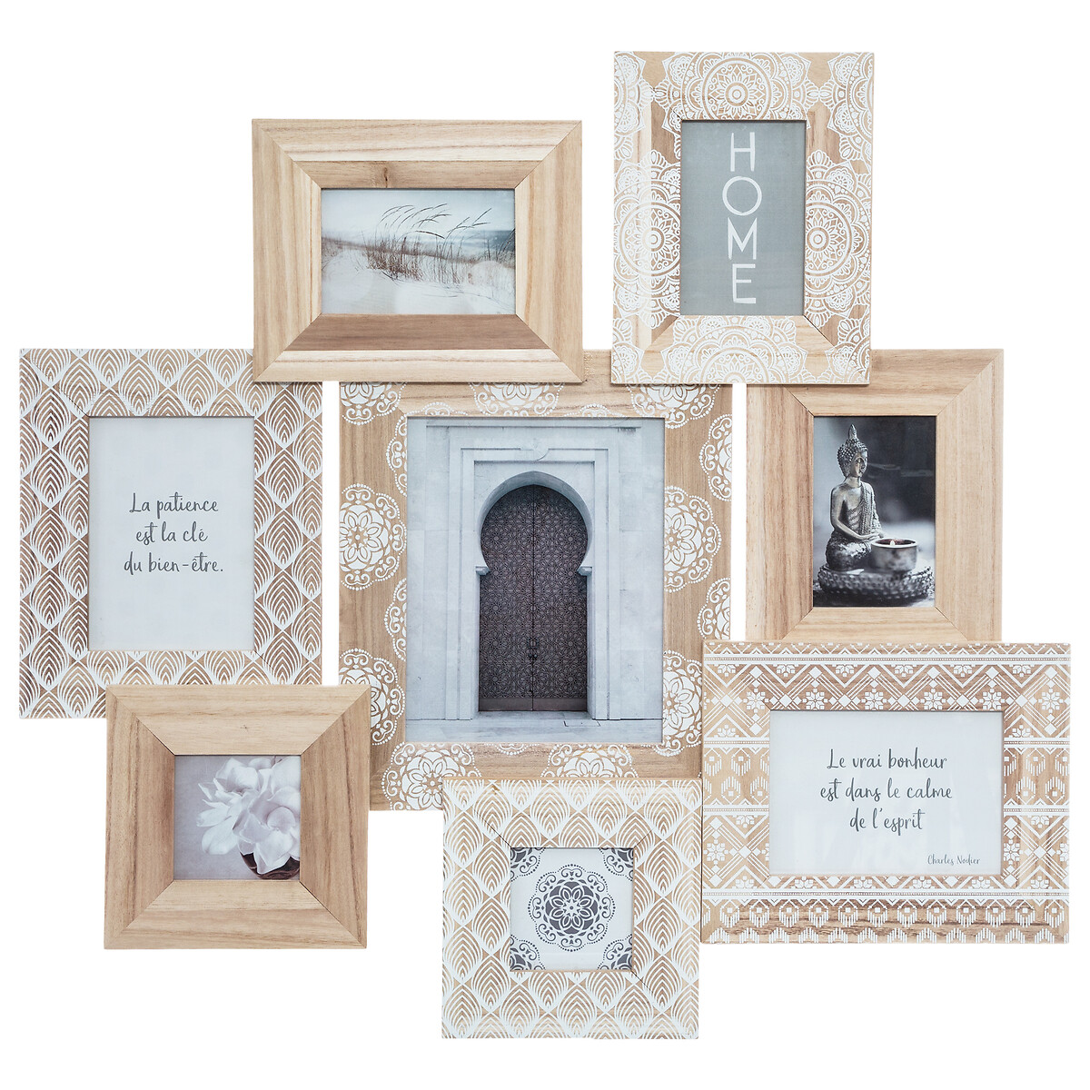 Multimoldura emile em madeira para 8 fotografias