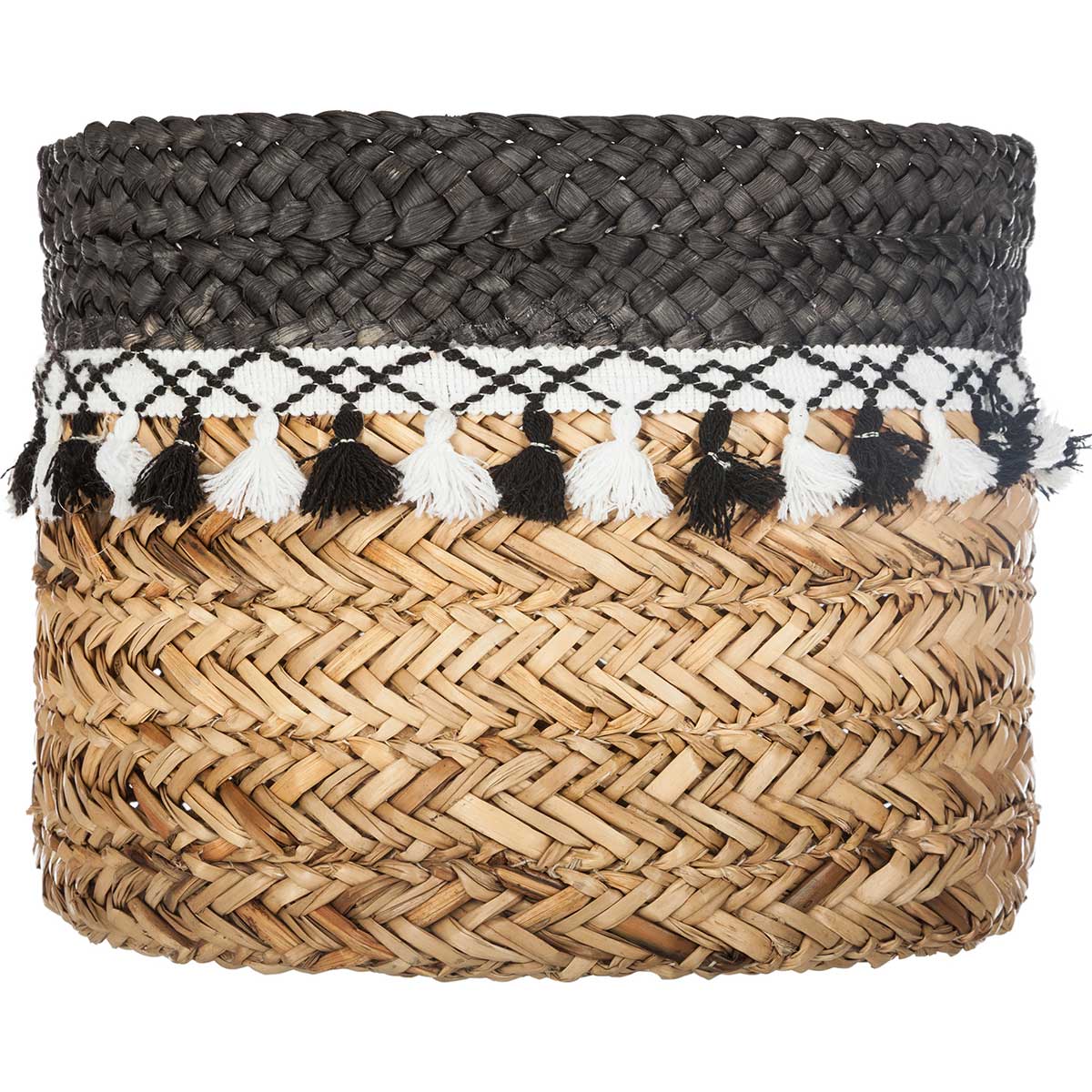 Cesto decorativo seagrass com pompons 32cm