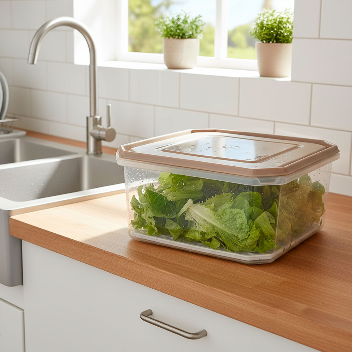 Caixa quadrada bege com rede