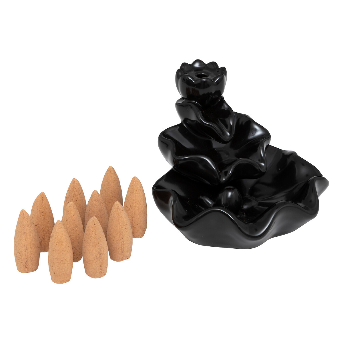 Fonte preta para incenso com 10 cones