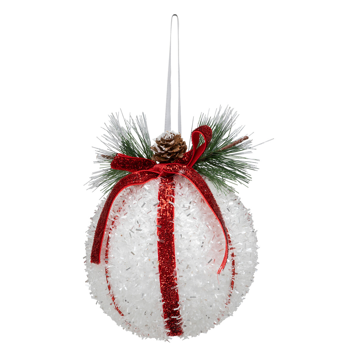 Bola de natal com pinha e riscas 10cm