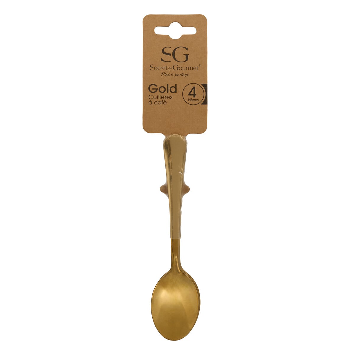 Conjunto de 4 colheres de caf&eacute; douradas em a&ccedil;o inox