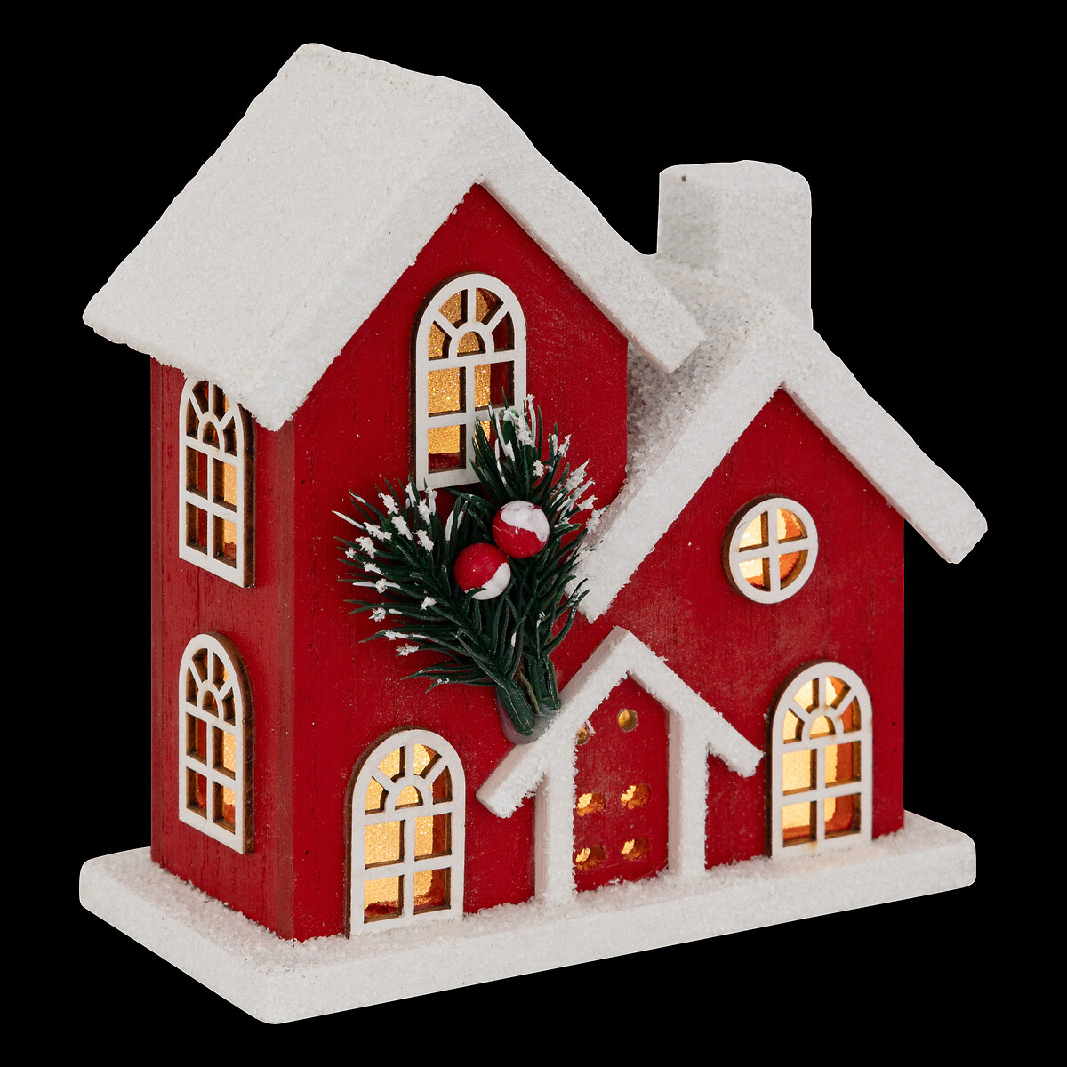Casa decorativa vermelha e branca com led 15x7x16CM