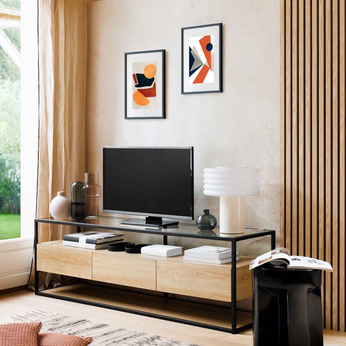 Conjunto de 2 pain&eacute;is decorativos natural COLVA em mdf 240cm