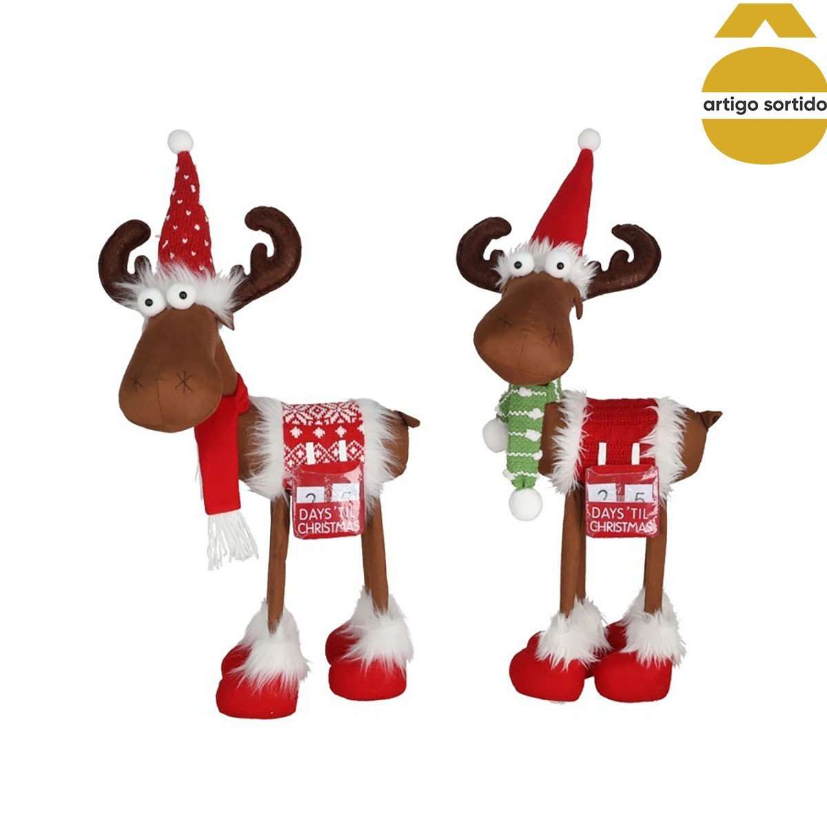 Figura rena com camisola de natal 53cm