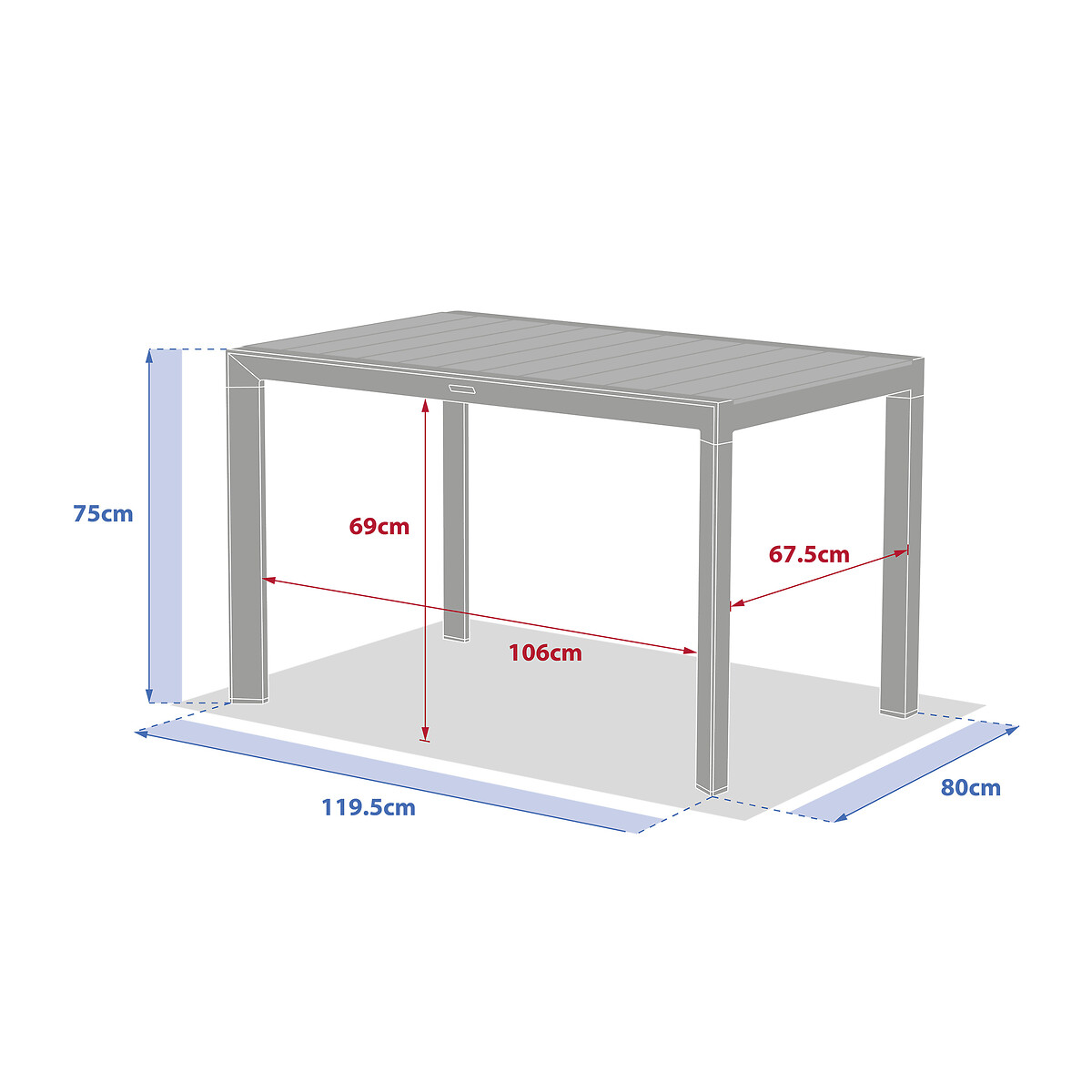 Mesa fixa EVASION em alum&iacute;nio 4 lugares