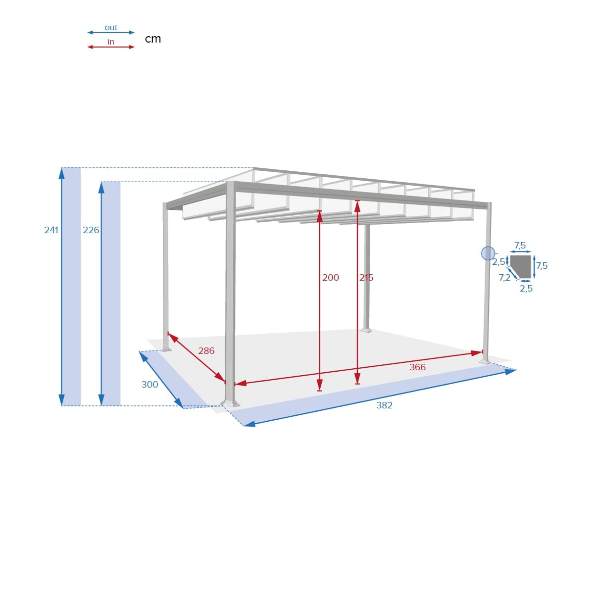 P&eacute;rgola BELIZE LATTES cinza graphite 3x3,8m