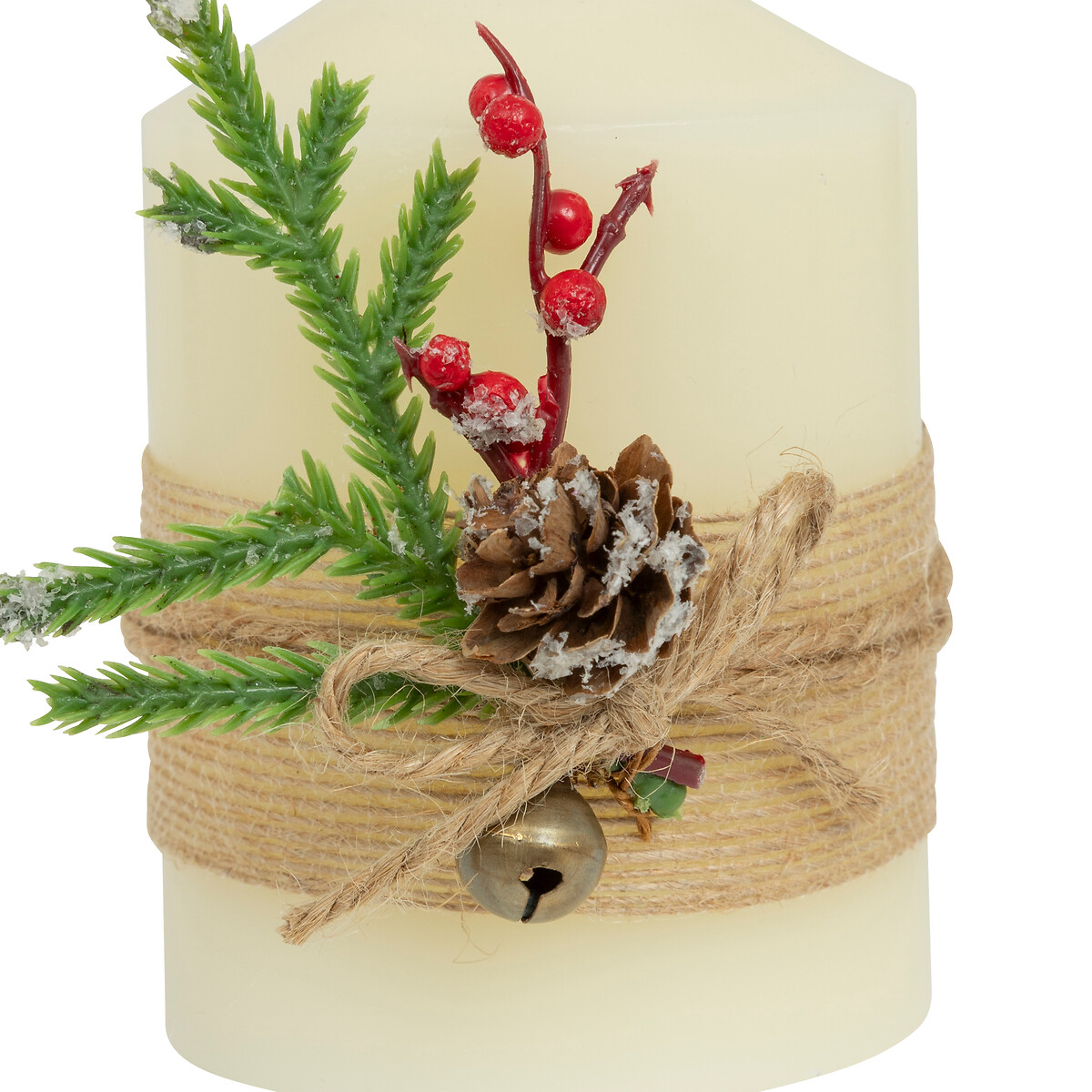 Vela com pinhas e bagas branca 12,5cm