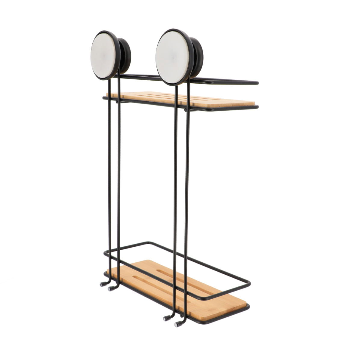 Suporte de duche preto com 2 n&iacute;veis em metal e bambu