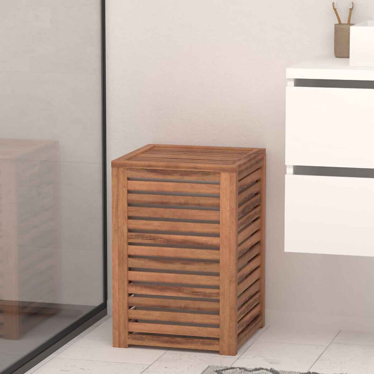 Cesto de roupa wc em madeira ac&aacute;cia 65l