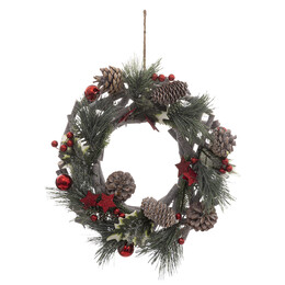 Coroa Nature Com Decora&ccedil;&atilde;o Vermelha 30cm